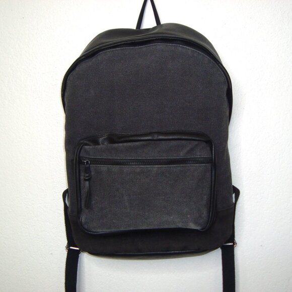 James Campbell Black Leather Canvas Padded Backpack SS-BP10608